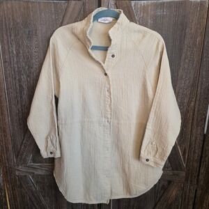 Carly Jean Shirt Women's Size X-Small Ivory‎ Gauze Button Up Pockets Tunic Long